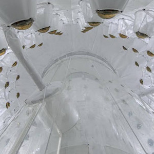 Looking up into the LZ Outer Detector, used to veto external radioactivity that can mimic a dark matter signal.